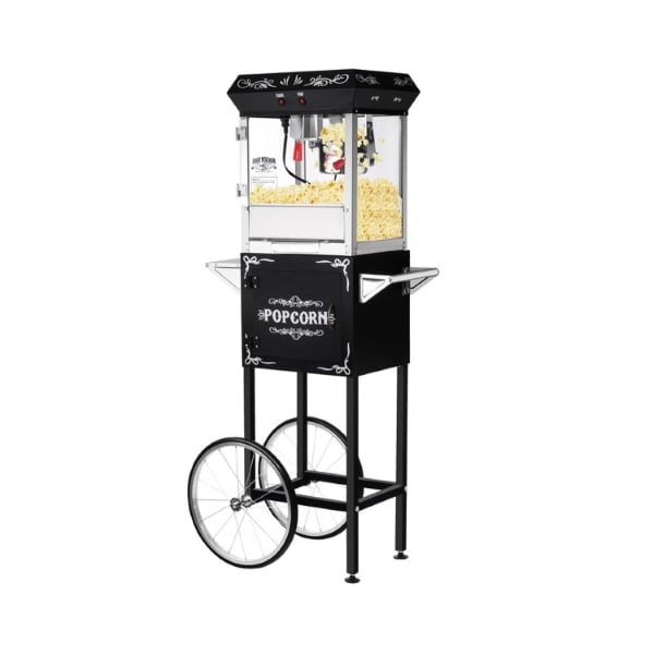 Great Northern Popcorn Foundation Popcorn Machine with Cart Makes 2 Gallons, 6-Ounce Kettle, Drawer, Tray and Scoop (Black) 668665QLK - main
